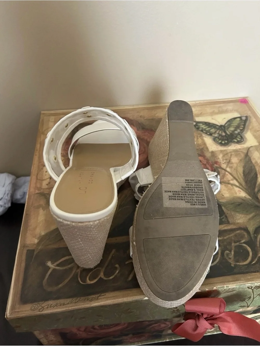 White Floral Mesh Espadrille Wedge Sandals